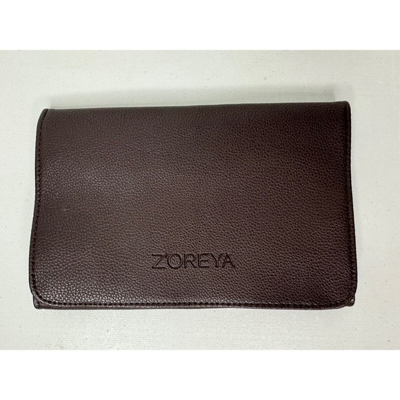 ZOREYA Z'OREYA Makeup Brush Bag Carrier for Cosmetics Brown with Snaps Pocket - Picture 1 of 9